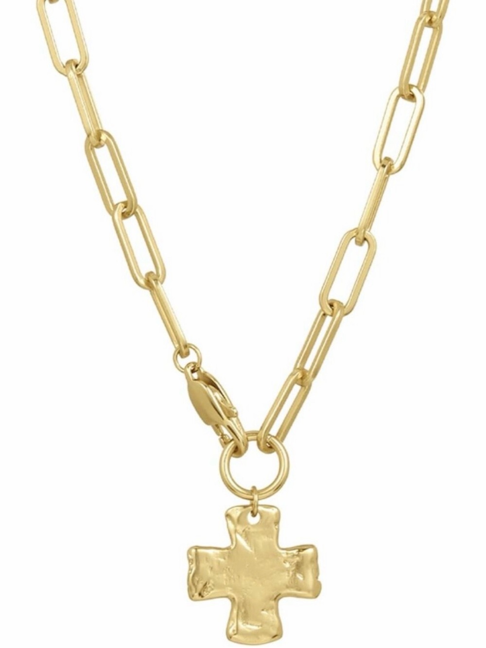 Gold Link Chain Necklace with Sculpted Cross Pendant